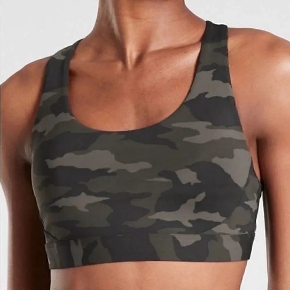 ATHLETA Ultimate Printed Camo Bra Olive Green Women’s Size Small